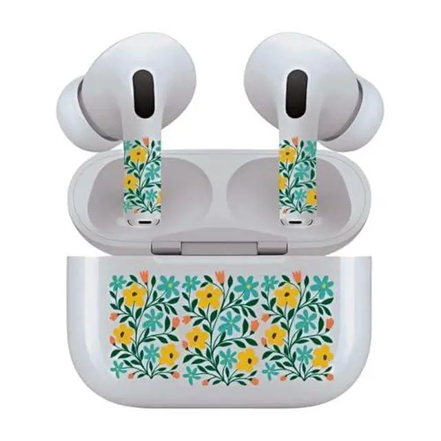 Alt view image 6 of 7 - AirSkins - Decals for AirPods 3, Yellow Flowers Design, Scratch-Resistant, Precision Fit, Wireless Charging Friendly, Easy Application, Durable Protection for Earbuds & Case