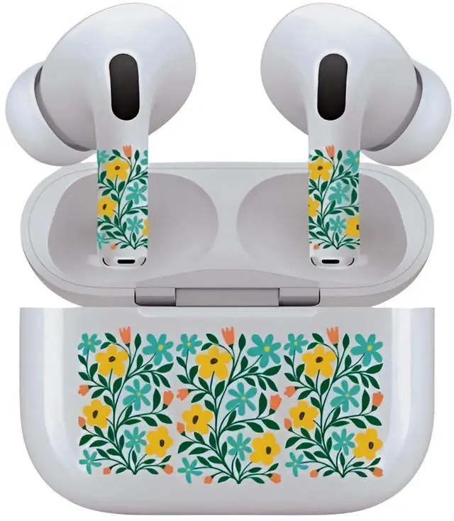 Alt view image 7 of 7 - AirSkins - Decals for AirPods 3, Yellow Flowers Design, Scratch-Resistant, Precision Fit, Wireless Charging Friendly, Easy Application, Durable Protection for Earbuds & Case