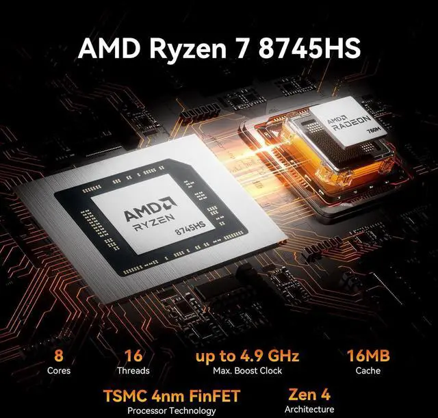 Alt view image 3 of 7 - GEEKOM A8 Max Ultimate Performance Mini PC with AMD Ryzen 7 8745HS (Beats 6800H) Dual LAN Computer 32GB DDR5 & 1TB SSD (Expandable), Radeon 780M Mini PC Windows 11 Pro/USB4/8K/SD Slot