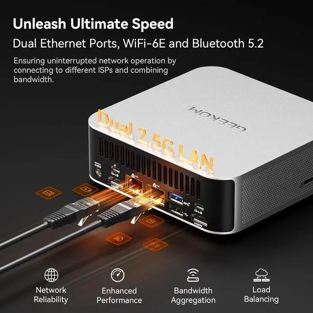 Alt view image 4 of 7 - GEEKOM A8 Max Ultimate Performance Mini PC with AMD Ryzen 7 8745HS (Beats 6800H) Dual LAN Computer 32GB DDR5 & 1TB SSD (Expandable), Radeon 780M Mini PC Windows 11 Pro/USB4/8K/SD Slot