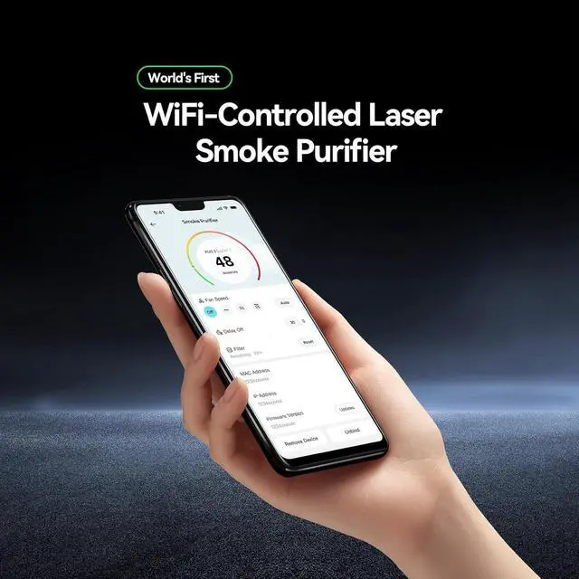 Alt view image 2 of 7 - Creality Falcon AP1 Smoke Purifier 4008060348, Laser Engraver Fume Extractor with 5-Stage HEPA & Activated Carbon Filtration, 250m³/h Airflow, 1700Pa Suction, PM2.5 Display, WiFi App Control