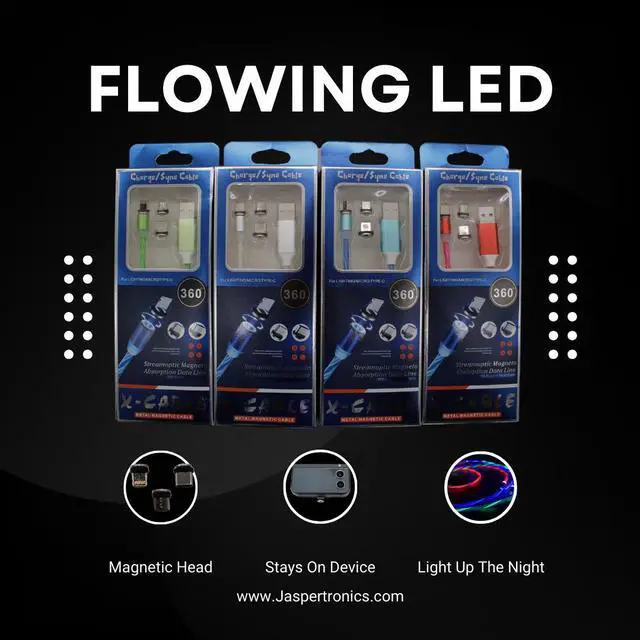 Alt view image 5 of 6 - Jaspertronics Flowing LED Charging Cables with Quick Disconnect Magnetic Tips for Smart Phones, Tablets, and More!
