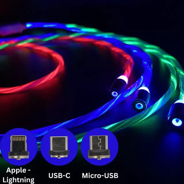 Alt view image 3 of 6 - Jaspertronics Flowing LED Charging Cables with Quick Disconnect Magnetic Tips for Smart Phones, Tablets, and More!