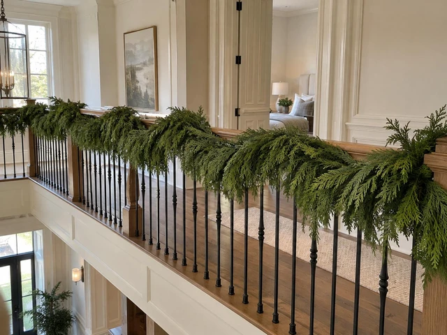 Alt view image 5 of 7 - Jaspertronics Christmas Classics Cedar Garland, 6 Foot Artificial Christmas Greenery, Realistic Soft Cedar Foliage, Flexible Branch, 2 Hanging Loops, Indoor Mantel and Staircase Decor