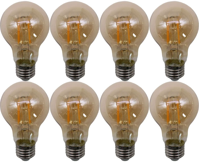 Main image of Jaspertronics A19 Vintage Edison LED Filament Bulbs, E26 Base, 4W 25W Equivalent, 180 Lumens, 1800K Extra Warm White, Dimmable, Pack of 8
