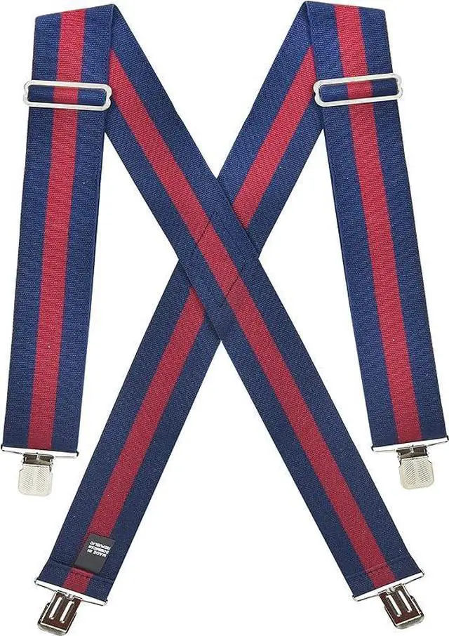 Main image of Hold'Em X-Back Mens Suspenders, Adjustable and Stretchable Suspenders for Men, Durable Straight Clip-On Suspenders, Clothing Accessories for Casual and Formal Outfits, Navy Striped