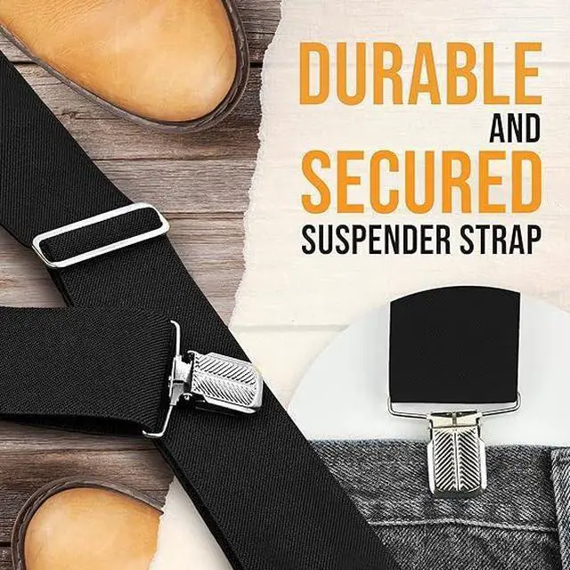 Alt view image 4 of 7 - Hold'Em X-Back Mens Suspenders, Adjustable and Stretchable Suspenders for Men, Durable Straight Clip-On Suspenders, Clothing Accessories for Casual and Formal Outfits, Black