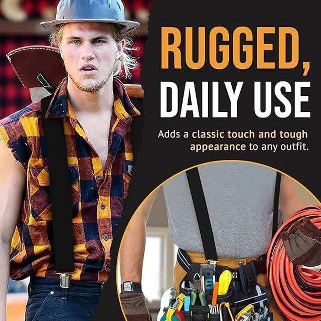 Alt view image 2 of 7 - Hold'Em X-Back Mens Suspenders, Adjustable and Stretchable Suspenders for Men, Durable Straight Clip-On Suspenders, Clothing Accessories for Casual and Formal Outfits, Black