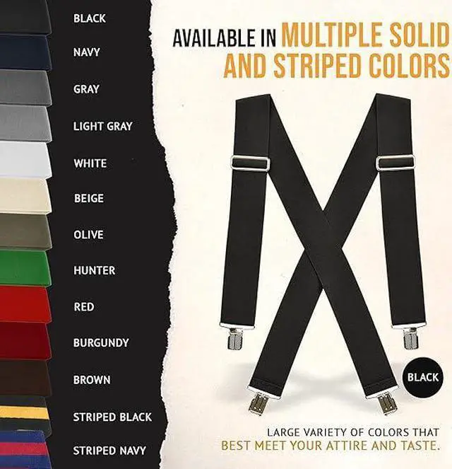 Alt view image 6 of 7 - Hold'Em X-Back Mens Suspenders, Adjustable and Stretchable Suspenders for Men, Durable Straight Clip-On Suspenders, Clothing Accessories for Casual and Formal Outfits, Black