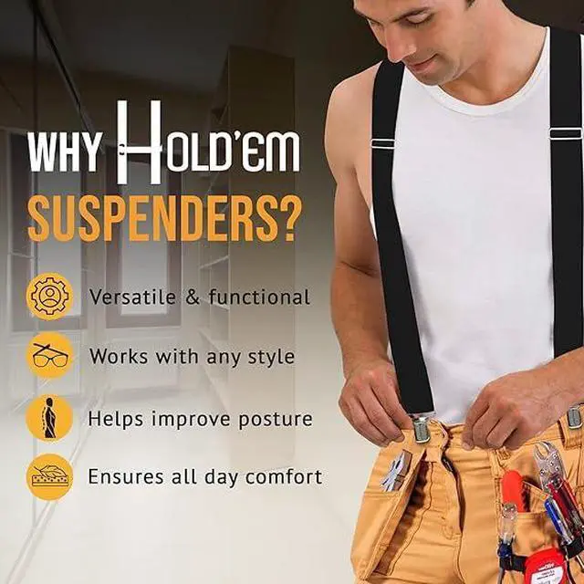 Alt view image 7 of 7 - Hold'Em X-Back Mens Suspenders, Adjustable and Stretchable Suspenders for Men, Durable Straight Clip-On Suspenders, Clothing Accessories for Casual and Formal Outfits, Black