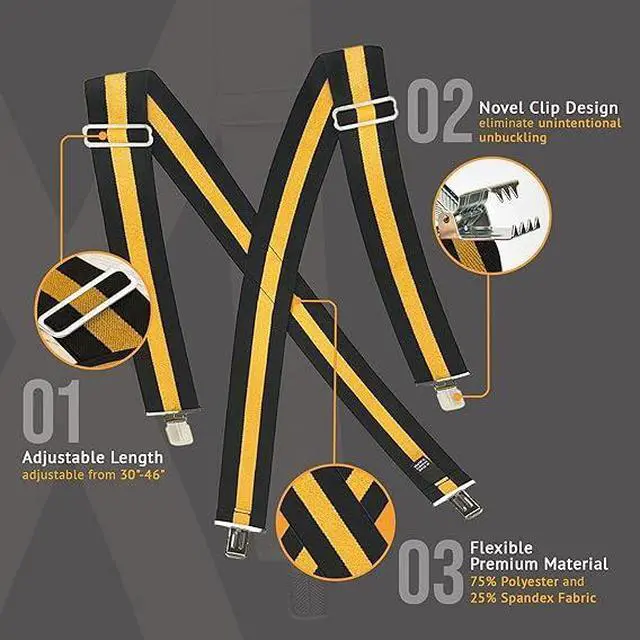 Alt view image 3 of 7 - Hold'Em X-Back Mens Suspenders, Adjustable and Stretchable Suspenders for Men, Durable Straight Clip-On Suspenders, Clothing Accessories for Casual and Formal Outfits, Black Striped
