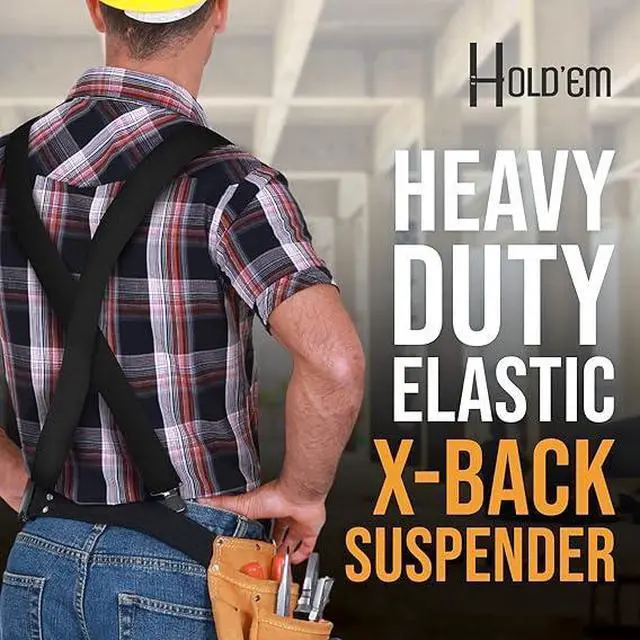 Alt view image 5 of 7 - Hold'Em X-Back Mens Suspenders, Adjustable and Stretchable Suspenders for Men, Durable Straight Clip-On Suspenders, Clothing Accessories for Casual and Formal Outfits, Black