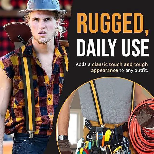Alt view image 2 of 7 - Hold'Em X-Back Mens Suspenders, Adjustable and Stretchable Suspenders for Men, Durable Straight Clip-On Suspenders, Clothing Accessories for Casual and Formal Outfits, Black Striped
