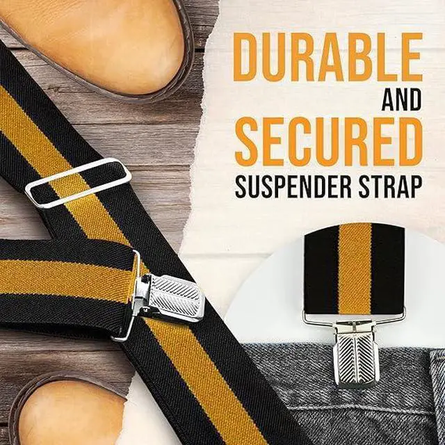 Alt view image 4 of 7 - Hold'Em X-Back Mens Suspenders, Adjustable and Stretchable Suspenders for Men, Durable Straight Clip-On Suspenders, Clothing Accessories for Casual and Formal Outfits, Black Striped
