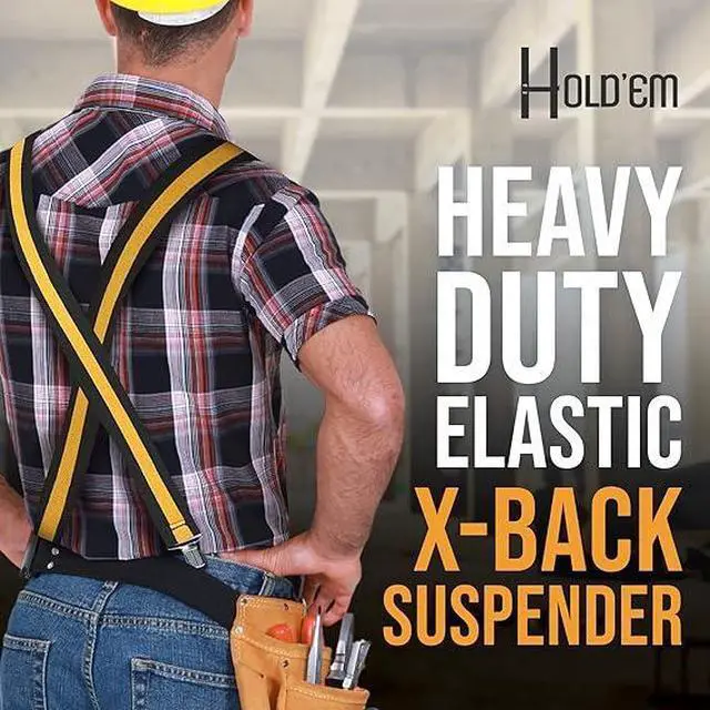 Alt view image 5 of 7 - Hold'Em X-Back Mens Suspenders, Adjustable and Stretchable Suspenders for Men, Durable Straight Clip-On Suspenders, Clothing Accessories for Casual and Formal Outfits, Black Striped