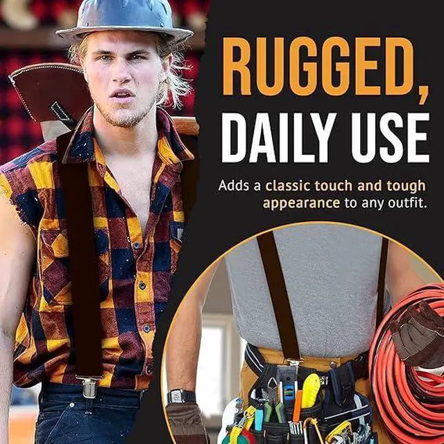 Alt view image 2 of 7 - Hold'Em X-Back Mens Suspenders, Adjustable and Stretchable Suspenders for Men, Durable Straight Clip-On Suspenders, Clothing Accessories for Casual and Formal Outfits, Brown