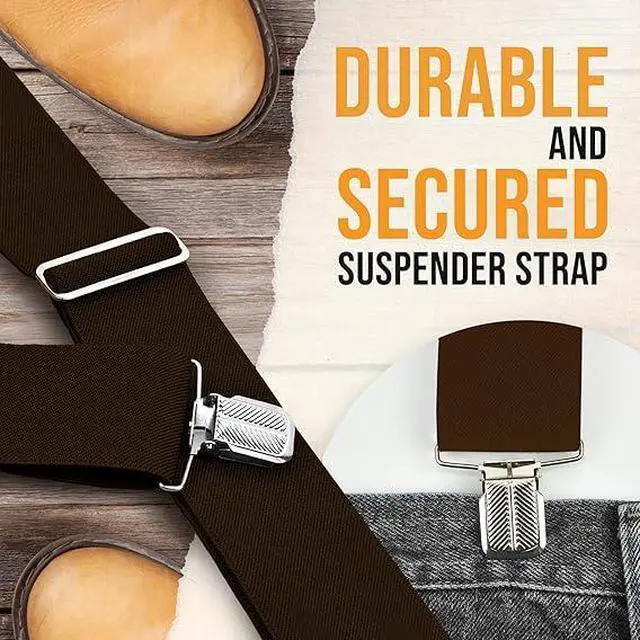 Alt view image 4 of 7 - Hold'Em X-Back Mens Suspenders, Adjustable and Stretchable Suspenders for Men, Durable Straight Clip-On Suspenders, Clothing Accessories for Casual and Formal Outfits, Brown