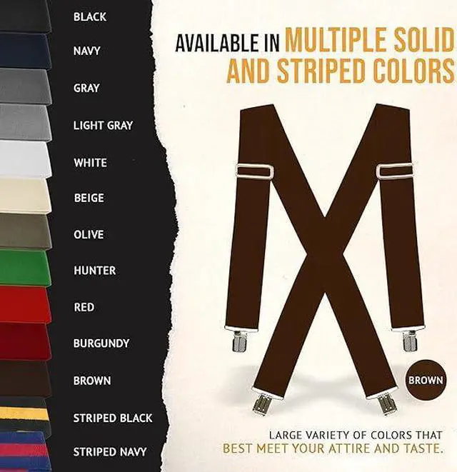 Alt view image 6 of 7 - Hold'Em X-Back Mens Suspenders, Adjustable and Stretchable Suspenders for Men, Durable Straight Clip-On Suspenders, Clothing Accessories for Casual and Formal Outfits, Brown