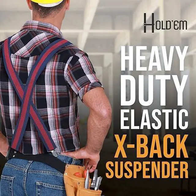 Alt view image 5 of 7 - Hold'Em X-Back Mens Suspenders, Adjustable and Stretchable Suspenders for Men, Durable Straight Clip-On Suspenders, Clothing Accessories for Casual and Formal Outfits, Navy Striped
