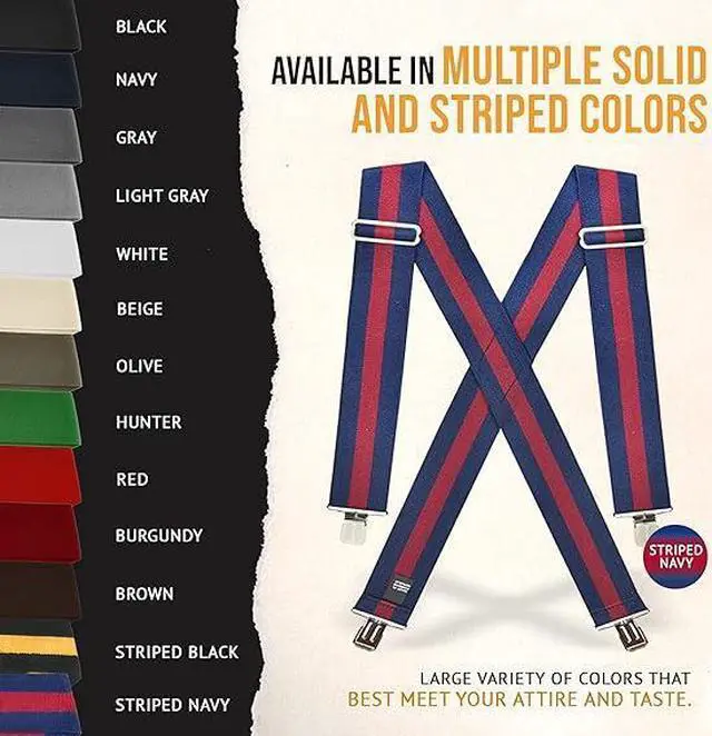 Alt view image 6 of 7 - Hold'Em X-Back Mens Suspenders, Adjustable and Stretchable Suspenders for Men, Durable Straight Clip-On Suspenders, Clothing Accessories for Casual and Formal Outfits, Navy Striped