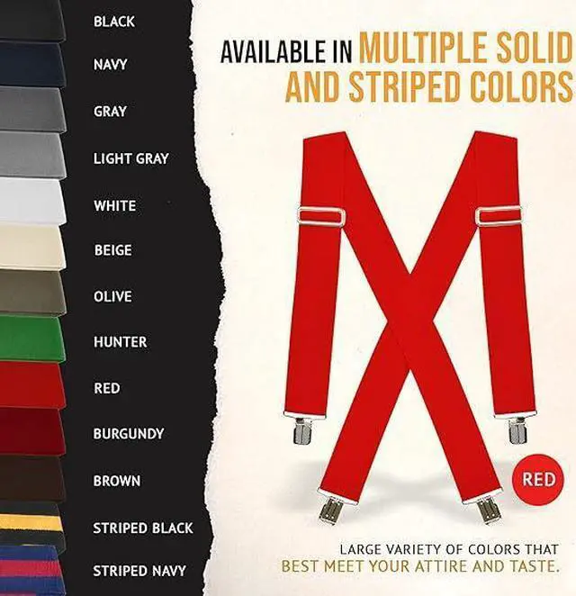 Alt view image 6 of 7 - Hold'Em X-Back Mens Suspenders, Adjustable and Stretchable Suspenders for Men, Durable Straight Clip-On Suspenders, Clothing Accessories for Casual and Formal Outfits, Red