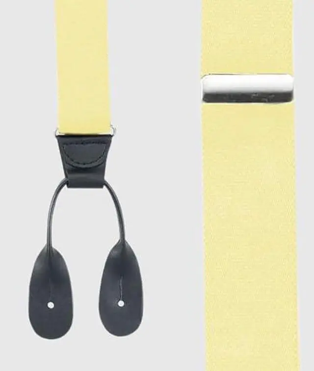 Alt view image 2 of 7 - Hold'Em Tuxedo Suspenders for Men Black Genuine Leather Button End 1.25 Inches Mens Braces Suspenders- Banana (Regular 46" Long)