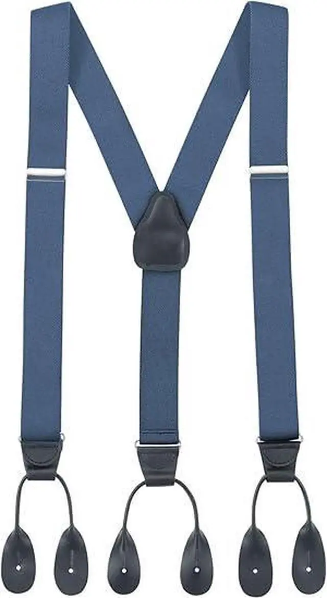 Main image of Hold'Em Tuxedo Suspenders for Men Black Genuine Leather Button End 1.25 Inches Mens Braces Suspenders- Denim (Tall 54" Long)