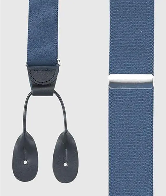 Alt view image 2 of 7 - Hold'Em Tuxedo Suspenders for Men Black Genuine Leather Button End 1.25 Inches Mens Braces Suspenders- Denim (Tall 54" Long)