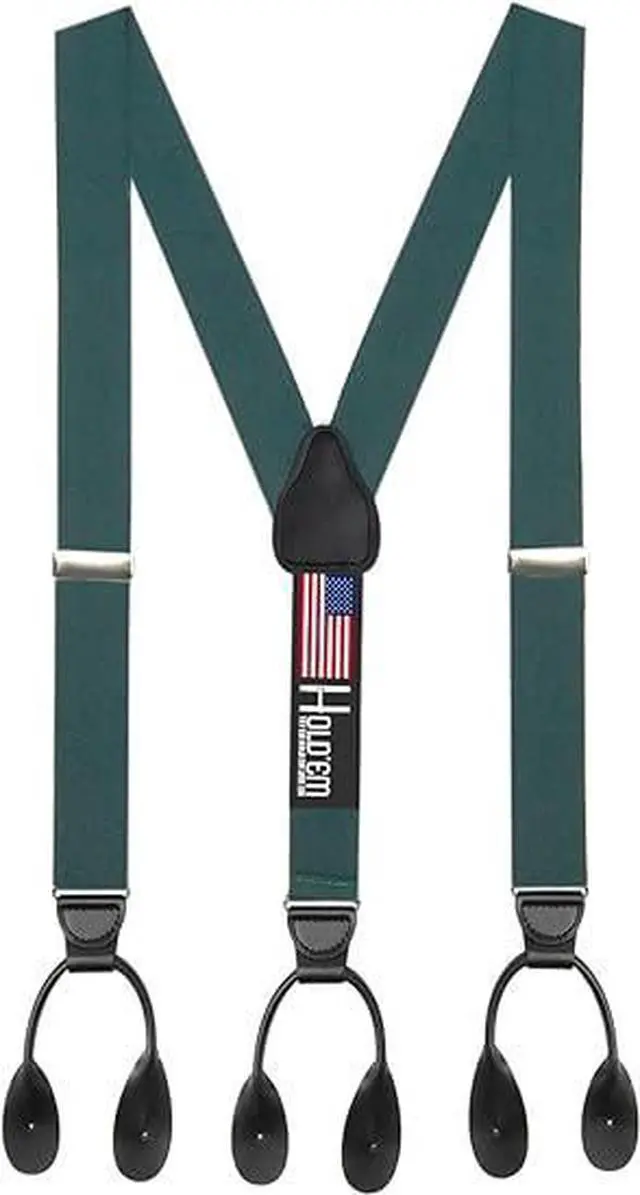 Main image of Hold'Em Tuxedo Suspenders for Men Black Genuine Leather Button End 1.25 Inches Mens Braces Suspenders- Hunter (Regular 46" Long)