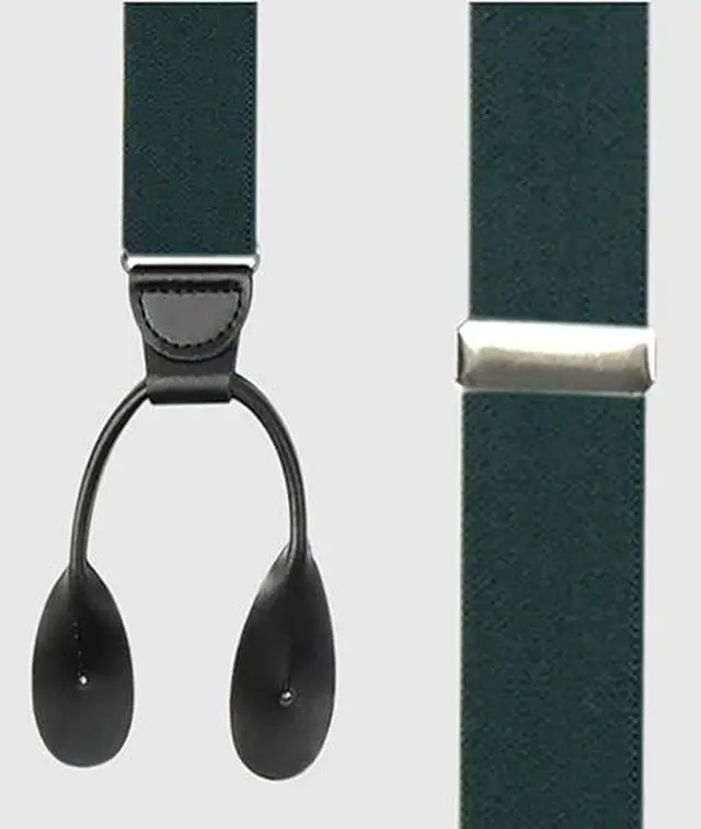 Alt view image 2 of 7 - Hold'Em Tuxedo Suspenders for Men Black Genuine Leather Button End 1.25 Inches Mens Braces Suspenders- Hunter (Regular 46" Long)