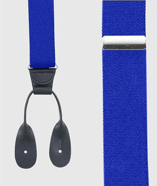 Alt view image 2 of 6 - Hold'Em Tuxedo Suspenders for Men Black Genuine Leather Button End 1.25 Inches Mens Braces Suspenders- Royal Blue (Regular 46" Long)