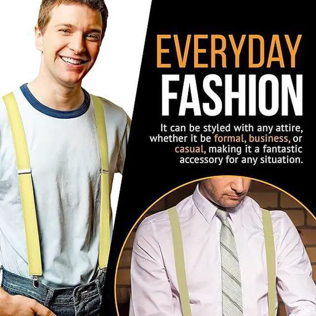 Alt view image 2 of 7 - Hold'Em X-Back Men's Suspenders, Adjustable and Stretchable Suspenders for Men, Durable Straight Clip-on Suspenders, Men Accessories for Casual and Formal Outfits, 46 inches, Light Yellow