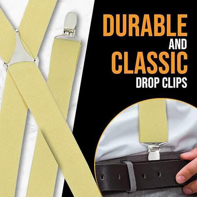 Alt view image 4 of 7 - Hold'Em X-Back Men's Suspenders, Adjustable and Stretchable Suspenders for Men, Durable Straight Clip-on Suspenders, Men Accessories for Casual and Formal Outfits, 46 inches, Light Yellow