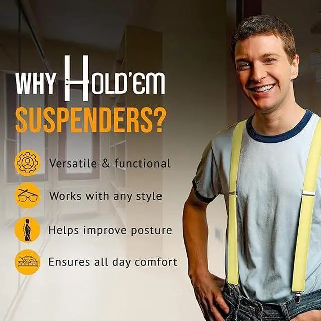 Alt view image 7 of 7 - Hold'Em X-Back Men's Suspenders, Adjustable and Stretchable Suspenders for Men, Durable Straight Clip-on Suspenders, Men Accessories for Casual and Formal Outfits, 46 inches, Light Yellow