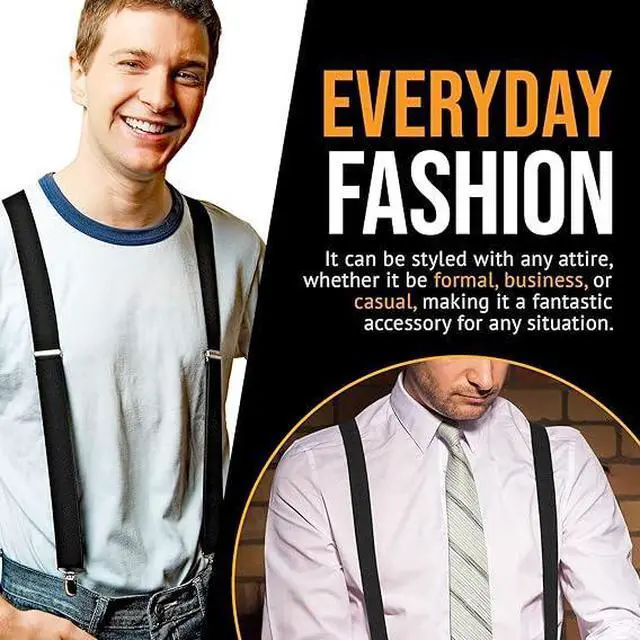 Alt view image 2 of 7 - Hold'Em X-Back Men's Suspenders, Adjustable and Stretchable Suspenders for Men, Durable Straight Clip-on Suspenders, Men Accessories for Casual and Formal Outfits, 46 inches, Black