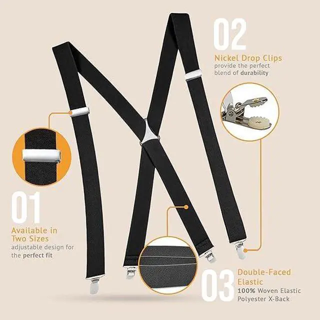 Alt view image 3 of 7 - Hold'Em X-Back Men's Suspenders, Adjustable and Stretchable Suspenders for Men, Durable Straight Clip-on Suspenders, Men Accessories for Casual and Formal Outfits, 46 inches, Black