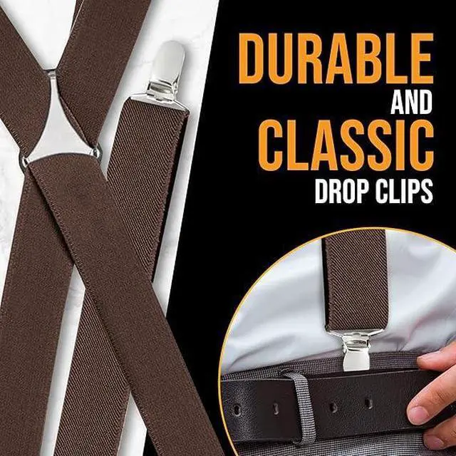 Alt view image 4 of 7 - Hold'Em X-Back Men's Suspenders, Adjustable and Stretchable Suspenders for Men, Durable Straight Clip-on Suspenders, Men Accessories for Casual and Formal Outfits, 54 inches, Brown