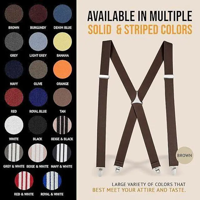 Alt view image 6 of 7 - Hold'Em X-Back Men's Suspenders, Adjustable and Stretchable Suspenders for Men, Durable Straight Clip-on Suspenders, Men Accessories for Casual and Formal Outfits, 54 inches, Brown