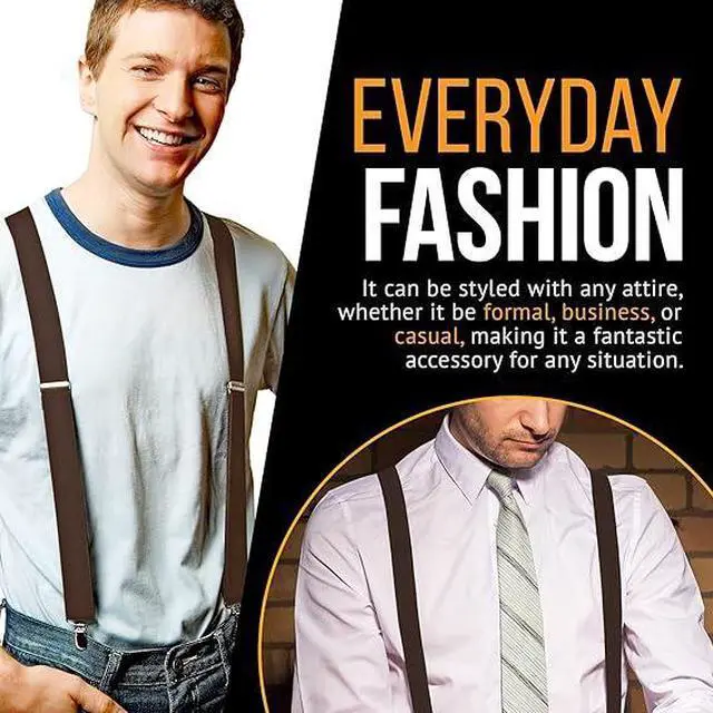 Alt view image 2 of 7 - Hold'Em X-Back Men's Suspenders, Adjustable and Stretchable Suspenders for Men, Durable Straight Clip-on Suspenders, Men Accessories for Casual and Formal Outfits, 54 inches, Brown