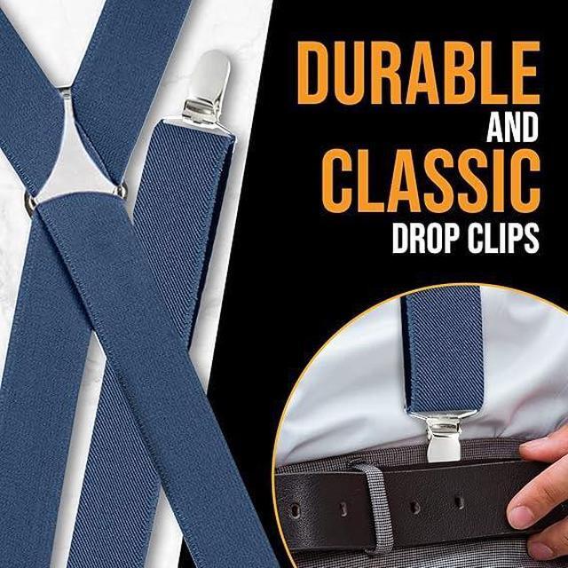 Alt view image 4 of 7 - Hold'Em X-Back Men's Suspenders, Adjustable and Stretchable Suspenders for Men, Durable Straight Clip-on Suspenders, Men Accessories for Casual and Formal Outfits, 54 inches, Denim Blue
