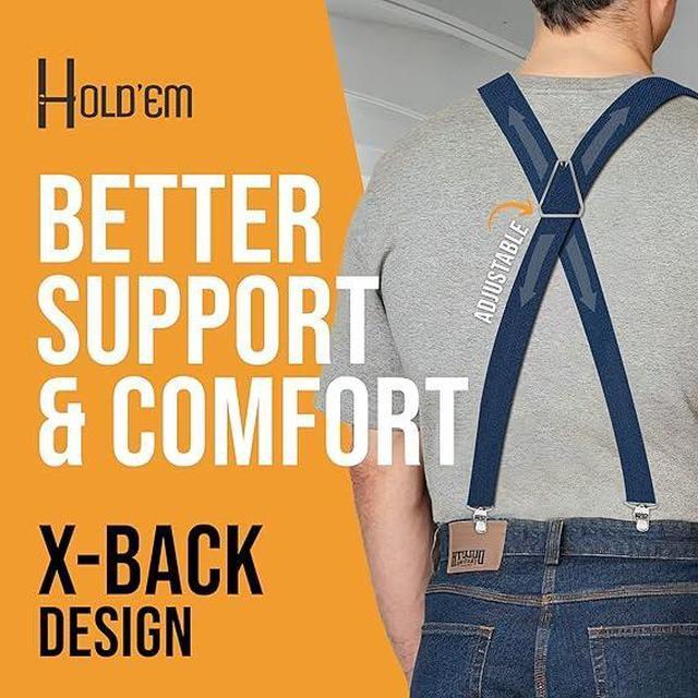 Alt view image 5 of 7 - Hold'Em X-Back Men's Suspenders, Adjustable and Stretchable Suspenders for Men, Durable Straight Clip-on Suspenders, Men Accessories for Casual and Formal Outfits, 54 inches, Denim Blue
