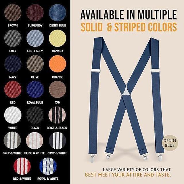 Alt view image 6 of 7 - Hold'Em X-Back Men's Suspenders, Adjustable and Stretchable Suspenders for Men, Durable Straight Clip-on Suspenders, Men Accessories for Casual and Formal Outfits, 54 inches, Denim Blue