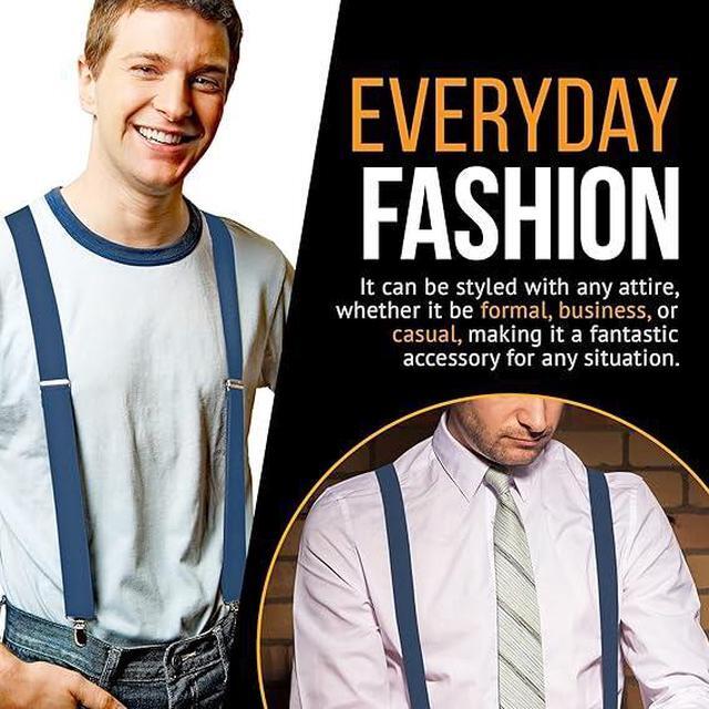 Alt view image 2 of 7 - Hold'Em X-Back Men's Suspenders, Adjustable and Stretchable Suspenders for Men, Durable Straight Clip-on Suspenders, Men Accessories for Casual and Formal Outfits, 54 inches, Denim Blue