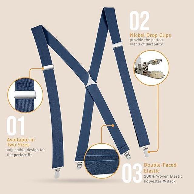 Alt view image 3 of 7 - Hold'Em X-Back Men's Suspenders, Adjustable and Stretchable Suspenders for Men, Durable Straight Clip-on Suspenders, Men Accessories for Casual and Formal Outfits, 54 inches, Denim Blue
