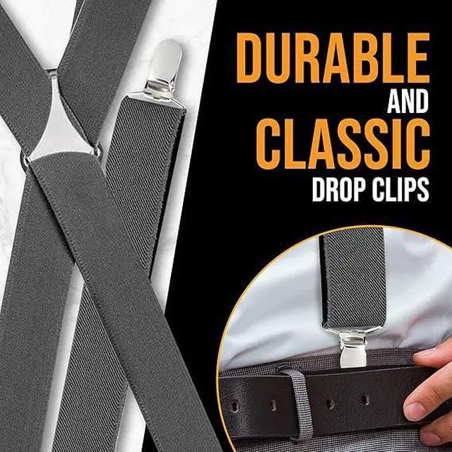 Alt view image 4 of 7 - Hold'Em X-Back Men's Suspenders, Adjustable and Stretchable Suspenders for Men, Durable Straight Clip-on Suspenders, Men Accessories for Casual and Formal Outfits, 54 inches, Gray