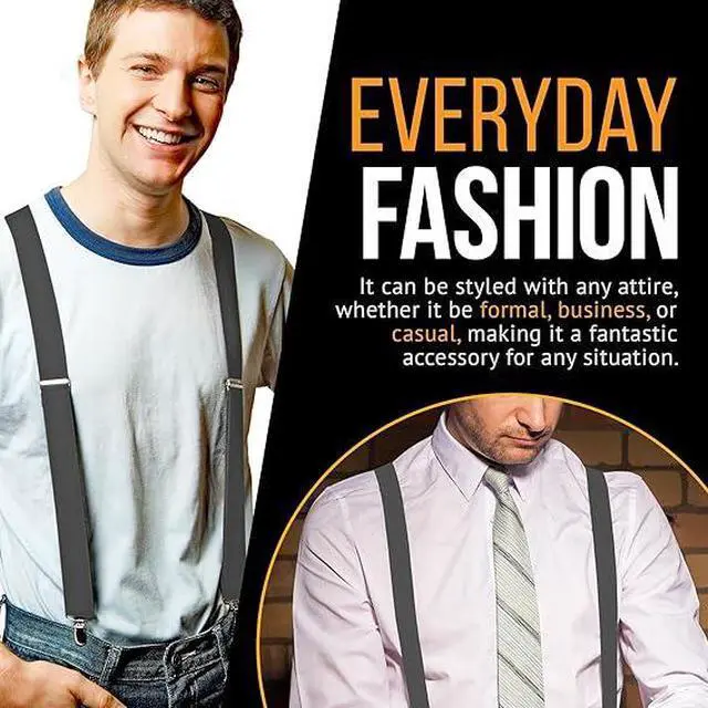 Alt view image 6 of 7 - Hold'Em X-Back Men's Suspenders, Adjustable and Stretchable Suspenders for Men, Durable Straight Clip-on Suspenders, Men Accessories for Casual and Formal Outfits, 54 inches, Gray