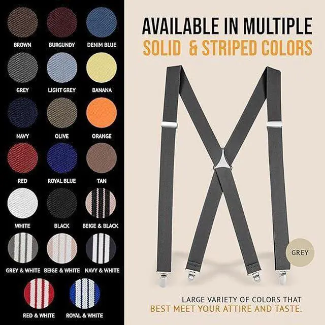 Alt view image 2 of 7 - Hold'Em X-Back Men's Suspenders, Adjustable and Stretchable Suspenders for Men, Durable Straight Clip-on Suspenders, Men Accessories for Casual and Formal Outfits, 54 inches, Gray