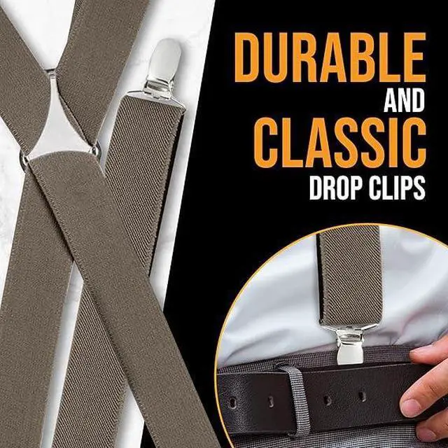 Alt view image 4 of 7 - Hold'Em X-Back Men's Suspenders, Adjustable and Stretchable Suspenders for Men, Durable Straight Clip-on Suspenders, Men Accessories for Casual and Formal Outfits, 46 inches, Olive Green