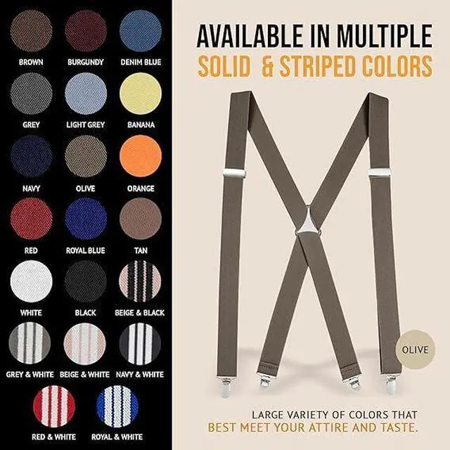 Alt view image 6 of 7 - Hold'Em X-Back Men's Suspenders, Adjustable and Stretchable Suspenders for Men, Durable Straight Clip-on Suspenders, Men Accessories for Casual and Formal Outfits, 46 inches, Olive Green