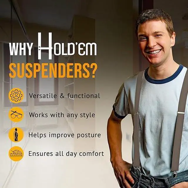 Alt view image 7 of 7 - Hold'Em X-Back Men's Suspenders, Adjustable and Stretchable Suspenders for Men, Durable Straight Clip-on Suspenders, Men Accessories for Casual and Formal Outfits, 46 inches, Olive Green